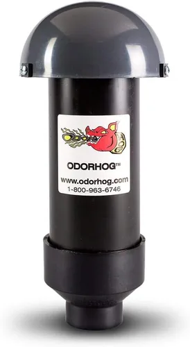 OdorHog Filtro de tubo de ventilación apilable, 4 tamaños, ABS negro con tapa de seta, elimina olores sépticos y de alcantarillado al aire libre