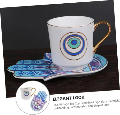 Miniatura 7 de Turkish Ceramic Coffee Cup and Saucer Set 120ml Retro Coffee Mug Household Tea Cup with Evil Eye Pattern for Afternoon Tea and Home Use