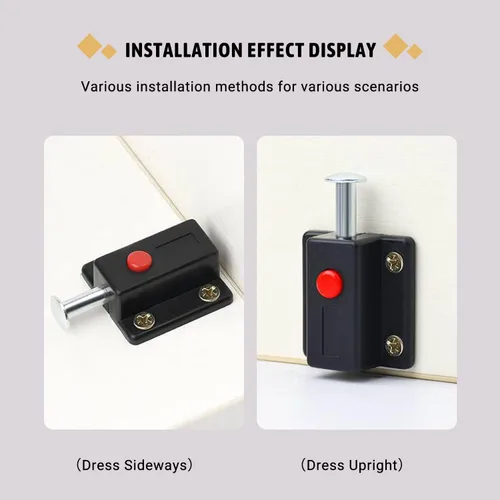 Miniatura 2 de MroMax 5 piezas de cerrojo de puerta con resorte, cierre deslizante de plástico negro con botón de interruptor para puerta, gabinete, accesorios