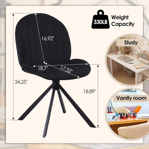 Miniatura 2 de Silla de oficina giratoria de terciopelo de 19 pulgadas, sin ruedas, tapizada sin brazos, sillas de escritorio modernas con patas cruzadas, sin