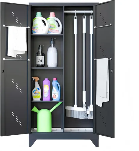 Miniatura 7 de VASAAOSD Armario de Almacenamiento para Escobas de 61", Gabinete de Almacenamiento de Metal con Puertas, Gabinetes Utilitarios para Escobas