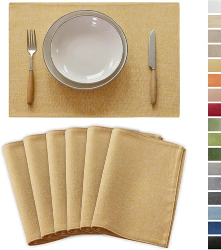 Miniatura 8 de Demetex Juego de 4 manteles individuales de lino resistentes al calor, manteles individuales de arpillera para comedor, cocina, banquete, lino claro