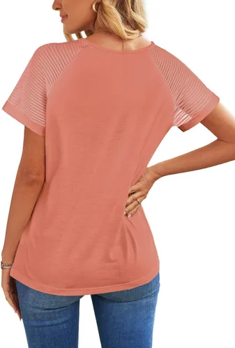 Miniatura 5 de WEESO - Camisetas informales con cuello en V para mujer, diseño elegante de manga corta con malla