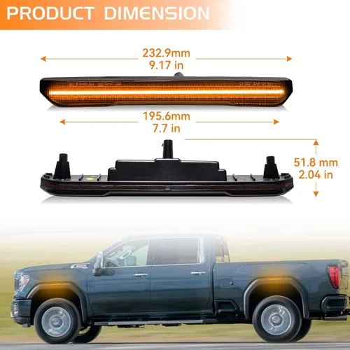 Miniatura 3 de Luces LED ámbar de marcador lateral para Sierra 2500HD 3500HD 2020 2021 2022 2023 2024 AT4 Denali Base SLE SLT Pickup Truck, lente ahumada, kit de 4