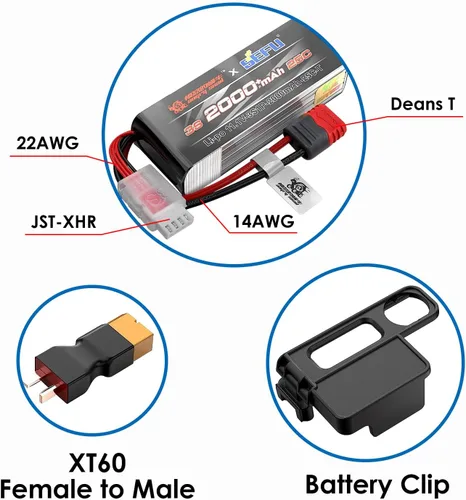 Miniatura 3 de Batería de 11.1 V 3S 25C 2000 mAh con enchufe en T para MJX H16E H16P H16PL H16BM H16DR H16GT 14301 JC16EP M161 RC Control remoto coche