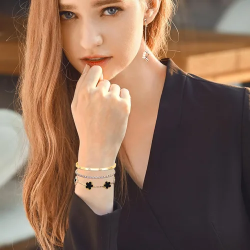 Miniatura 4 de Pulseras de oro para mujer - 4 piezas/3 piezas, juego de pulseras de tenis de 18K de oro chapado, elegantes pulseras de oro no manchadas de acero