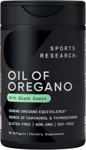 Sports Research® Aceite de orégano 9500 mg con aceite de semilla negra y aceite de coco MCT, suplemento combinado antioxidante rico en timoquinona y