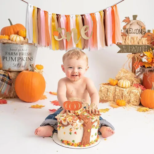 Miniatura 3 de Cartel de calabaza para el primer cumpleaños, fiesta de cumpleaños de Halloween, pancarta para silla alta de calabaza, decoración de otoño, Acción
