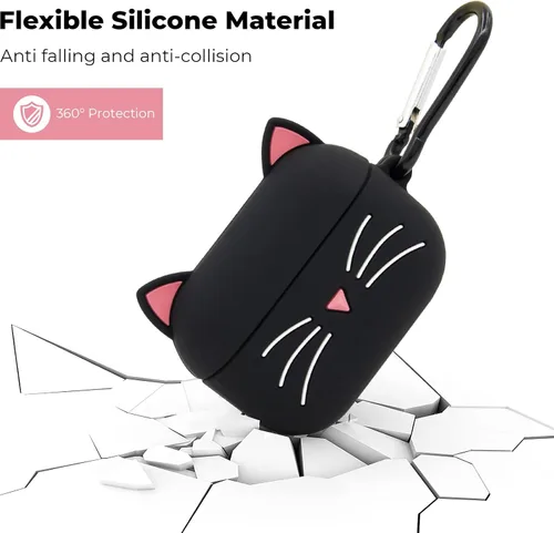 Miniatura 6 de Linda funda para Airpods Pro, funda para Airpods Pro 2, diseño de gatos y gatitos con bigote negro, divertidos animales de dibujos animados en 3D, a