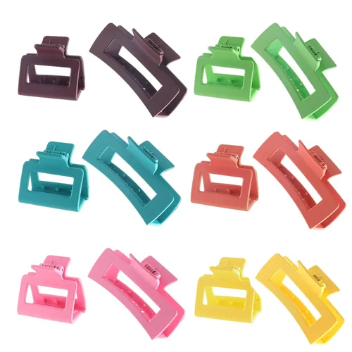 Paquete de 12 pinzas para el cabello cuadradas coloridas y modernas, pinzas rectangulares neutrales grandes y grandes, antideslizantes, mate, Mezcla