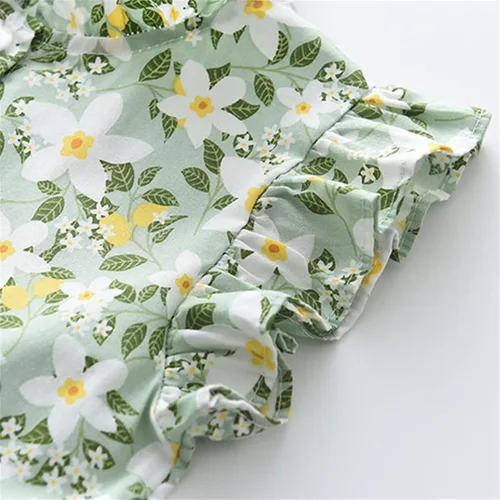 Miniatura 4 de Lethez Vestido de bebé para niñas pequeñas, vestido con botones, floral, sin mangas, con volantes