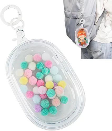 Miniatura 11 de Bolsa de exhibición de figuras transparentes, bolsa de almacenamiento portátil para figuras con llavero, mini caja ciega para colgar muñecas, cierre