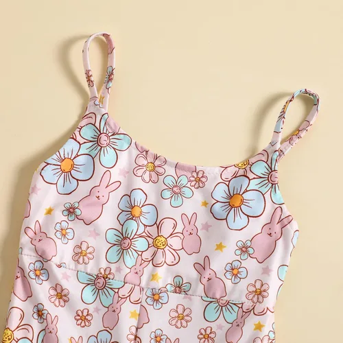 Miniatura 4 de Hantleiftov Traje de Pascua para bebé, sin mangas, con estampado de huevo de conejo, con correa, parte inferior acampanada, ropa de verano