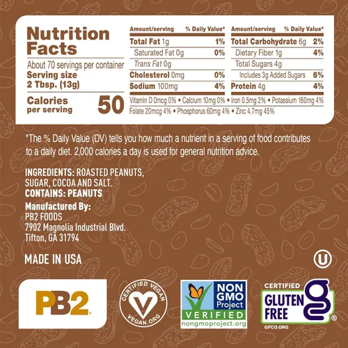 Miniatura 2 de PB2 Mantequilla de cacao de chocolate en polvo con cacao – 0.14 oz de proteína, 90% menos grasa, certificado sin gluten, solo 50 calorías por