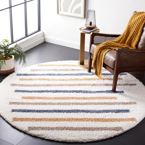 Miniatura 9 de SAFAVIEH Calico Shag Collection - Alfombra para pasillo, 2 pies 2 pulgadas x 8 pies, color marfil y dorado, diseño a rayas, no desprende pelusa