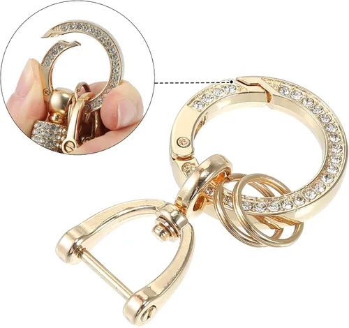 Miniatura 4 de X AUTOHAUX Llavero de repuesto para llavero de automóvil para hombres y mujeres con anillo en forma de D, Tono dorado