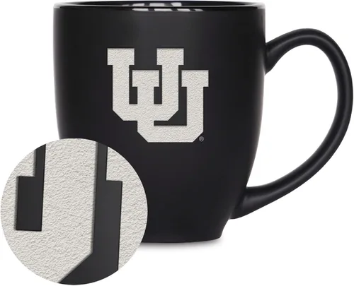 Miniatura 347 de Rico Industries - Taza de cerámica mate negra con grabado láser estándar de 15oz para NCAA (escuelas T & U) - Para bebidas calientes o frías