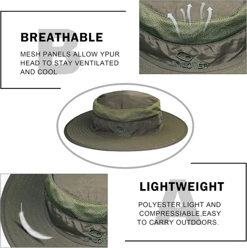 Miniatura 3 de YR.Lover Gorra de pesca de ala ancha con protección solar UV para exteriores con solapa extraíble