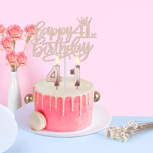 Miniatura 6 de Decoraciones de cumpleaños número 41 para mujer, que incluyen banda, corona/tiara, velas numéricas y adorno para pastel, regalos para mujeres de 41