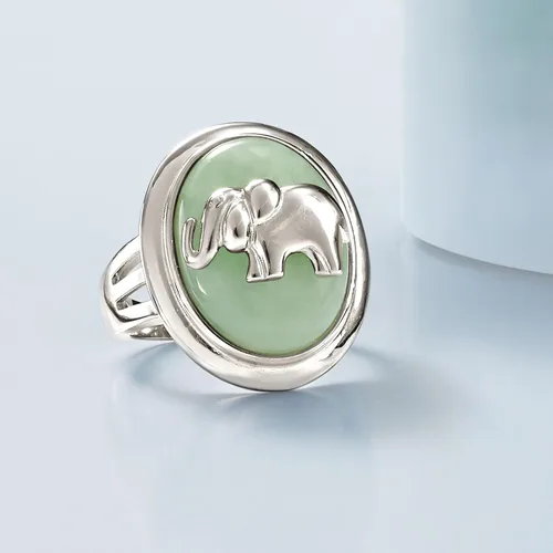 Miniatura 5 de Ross-Simons Jade Elephant Ring in Sterling Silver