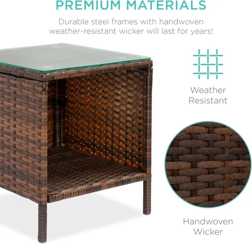 Miniatura 5 de Best Choice Products Juego de 3 piezas de mimbre para conversación al aire libre, muebles de patio que ahorran espacio para jardín con mesa