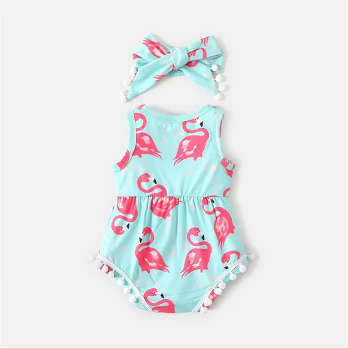 Miniatura 2 de PATPAT Mameluco floral sin mangas con borlas y pompón para bebé, conjunto con diadema de 0 a 18 meses