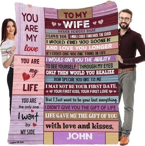 Miniatura 22 de Mantas de forro polar personalizadas para esposa con nombre de marido, el mejor regalo para tu compañero de vida con citas, regalos del día de San