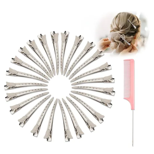 Pinzas para el cabello para rodillos, clip de rizo de alfiler, pinzas de metal con pico de pato para mujer, 24 piezas (3.5 pulgadas), pinzas de