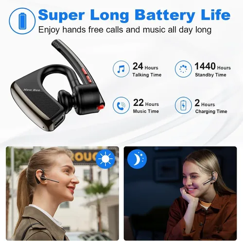 Miniatura 3 de New Bee Auricular Bluetooth V5.2 Auriculares inalámbricos Bluetooth 24 horas de conversación CVC8.0 Dual Mic Cancelación de ruido