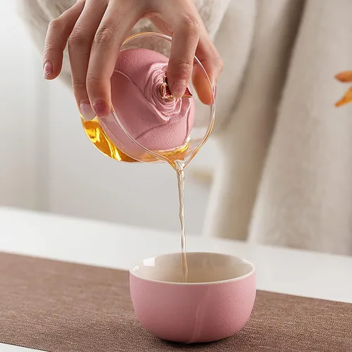 Miniatura 3 de Juego de té de viaje, juego de té chino, taza de kung fu, juego de té de gaiwán, juego de té portátil, juego de té rosa mariposa, tetera todo