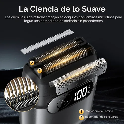 Miniatura 3 de Maquinilla de afeitar eléctrica para hombres, afeitadora de aluminio y recortador de barba para seco y húmedo, pantalla LED de batería, carga rápida