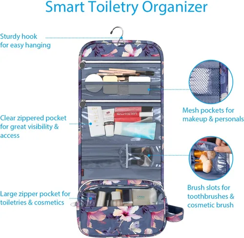 Miniatura 2 de Fintie Bolsa de viaje portátil para cosméticos y artículos de aseo, gran organizador colgante resistente al agua para maquillaje y almacenamiento