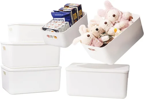 Miniatura 7 de Yishyfier Cestas Contenedores Cajas de Almacenamiento de Plástico Con Tapas, Contenedor Organizador Contenedores Organizadores de Almacenamiento