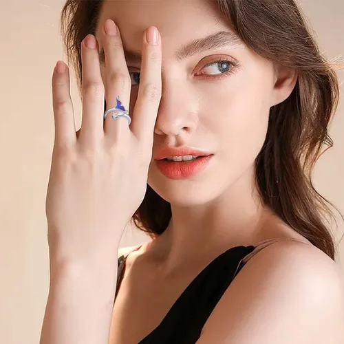 Miniatura 2 de Anillo de sirena de plata de ley 925 con ópalo oceánico ajustable, anillo abierto, joyería de sirena, regalo para mujeres y niñas, Plata de ley 925