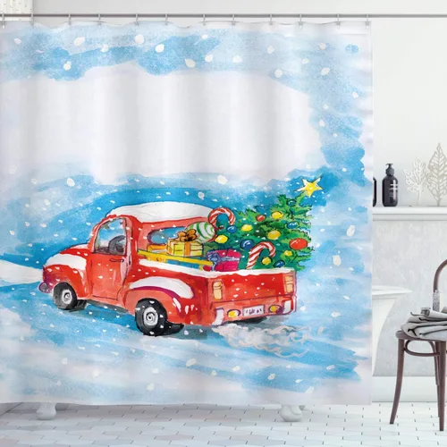 Miniatura 11 de Cortina de ducha de poliéster con estampado con diseño de escena de arte moderno: bosque místico gris con pasto rojo, flores, lluvia, neblina, Verde