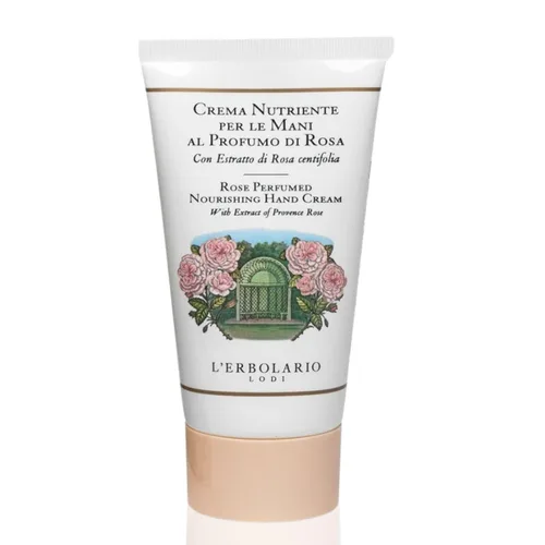 L'Erbolario Rose - Crema de manos nutritiva perfumada, loción hidratante de manos para mujeres y hombres con aceite de girasol, para manos secas y