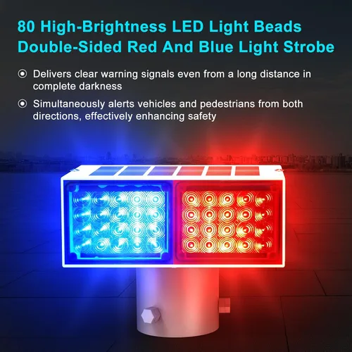 Miniatura 2 de Aolyty Luz estroboscópica solar, luz roja brillante y azul intermitente IP65, luz de advertencia solar impermeable de doble cara, luces