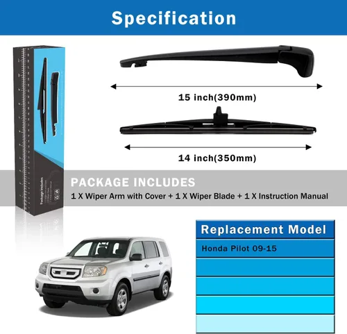 Miniatura 9 de WTI Juego de escobillas de limpiaparabrisas trasero Compatible con Honda CRV 2007-2011 CR-V SUV Kits de limpiaparabrisas traseros Montaje