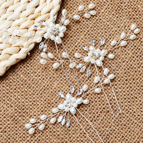 Miniatura 6 de Syhood 4 horquillas para el pelo de novia de cristal de perlas con diamantes de imitación, horquillas para el pelo de boda, accesorios de graduación