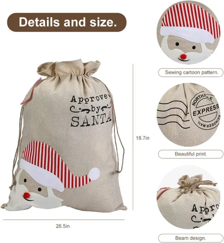Miniatura 2 de XinblueCo Santa Sack - Paquete de 2 bolsas de lona de reno de Navidad con cordón, bolsa de regalo de Navidad extra grande para niños, tamaño 27.5 x