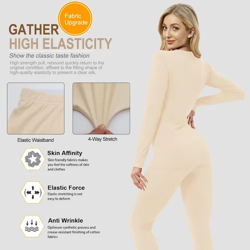 Miniatura 4 de Ropa interior térmica para mujer, conjunto de compresión de capa base cálida para invierno, forro polar, pantalones largos para correr y esquiar
