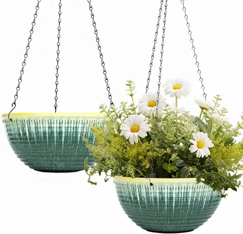 Miniatura 8 de Macetas colgantes de 10 pulgadas para plantas de interior y exterior, paquete de 2 macetas colgantes con orificio de drenaje, macetas colgantes
