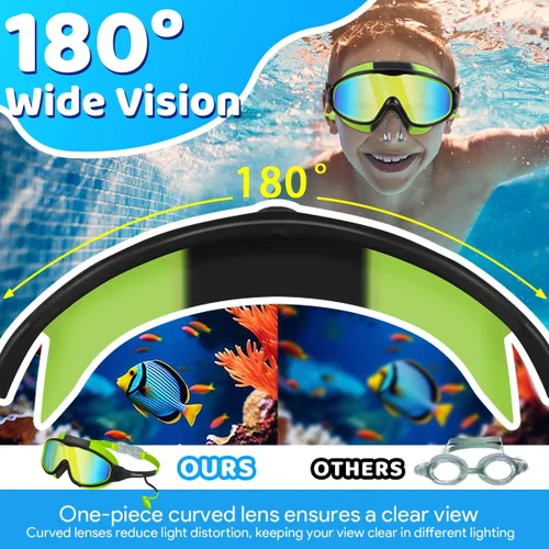 Miniatura 4 de Vvinca Gafas de natación para niños, con tapones para los oídos y clip para la nariz, visión amplia, antivaho y UV, para niños y niñas de 3 a 15 años