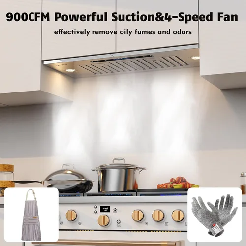 Miniatura 2 de Inserto de Campana de Cocina de 30 Pulgadas, Campana Integrada de Cocina con 900 CFM, Campana de Ventilación de Cocina Convertible de Conductos/Sin