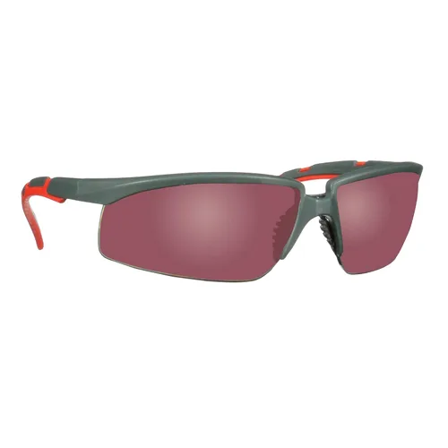 3M Gafas de seguridad, serie Solus 2000, ANSI Z87, antiarañazos, lente de espejo rojo, marco gris/rojo, patillas de trinquete ajustables