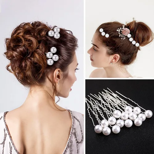 Miniatura 3 de 60 horquillas para el pelo de boda para novia, perlas plateadas, diamantes de imitación, flor de cristal, clips en forma de U, joyería de diamante