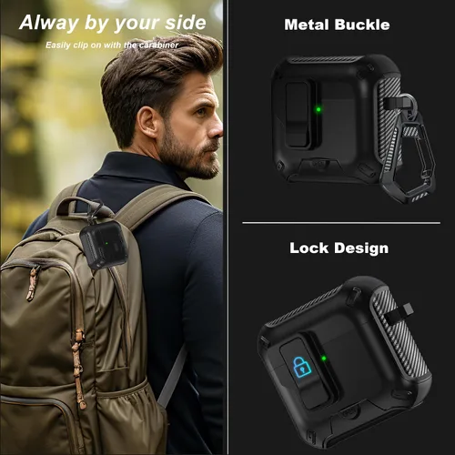Miniatura 5 de R-fun - Funda para audífonos compatible con AirPods de 4.ª generación 2024, cubierta protectora de expulsión automática a prueba de caídas, puerto