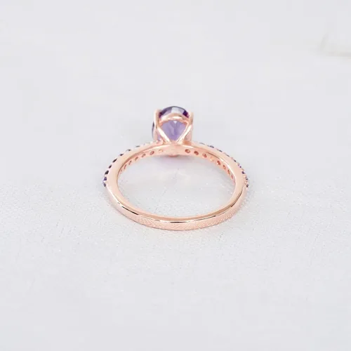 Miniatura 4 de KANISHKA GEMS JEWELS - Anillo de compromiso con amatista morada, chapado en oro rosa