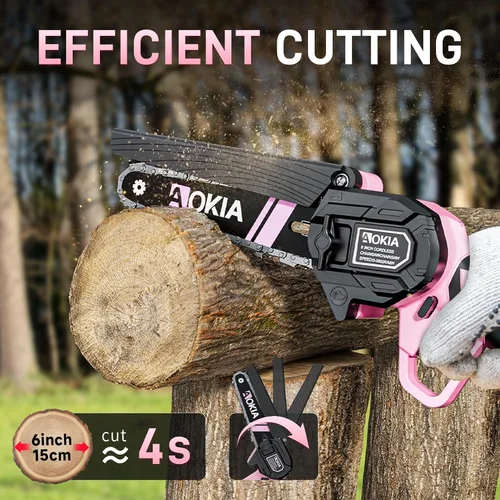 Miniatura 2 de AOKIA Motosierra Eléctrica Mini Inalámbrica, Pequeña de Mano 20V de 2 Baterías con Cargador, Motosierra de 6 Pulgadas, Operada con Batería, para Uso