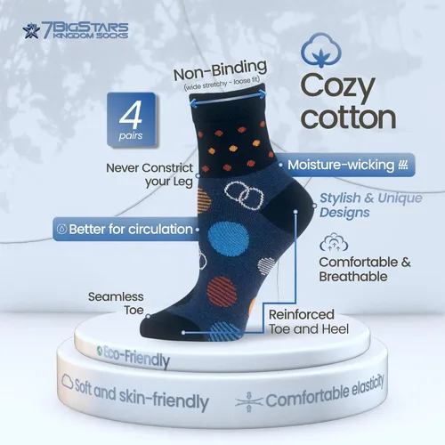 Miniatura 21 de 7BIGSTARS KINGDOM Women's Cotton Quarter Non-Binding Diabetic Fashion Socks-L-M-4 Pack-Multicolor
